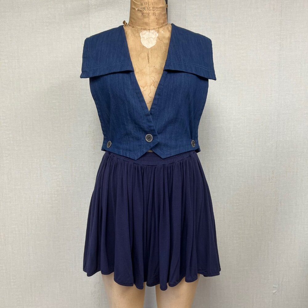 NWT Deadstock 2000s Aryn K Sailor Denim Top Balloon Short Detachable Jumper Sml